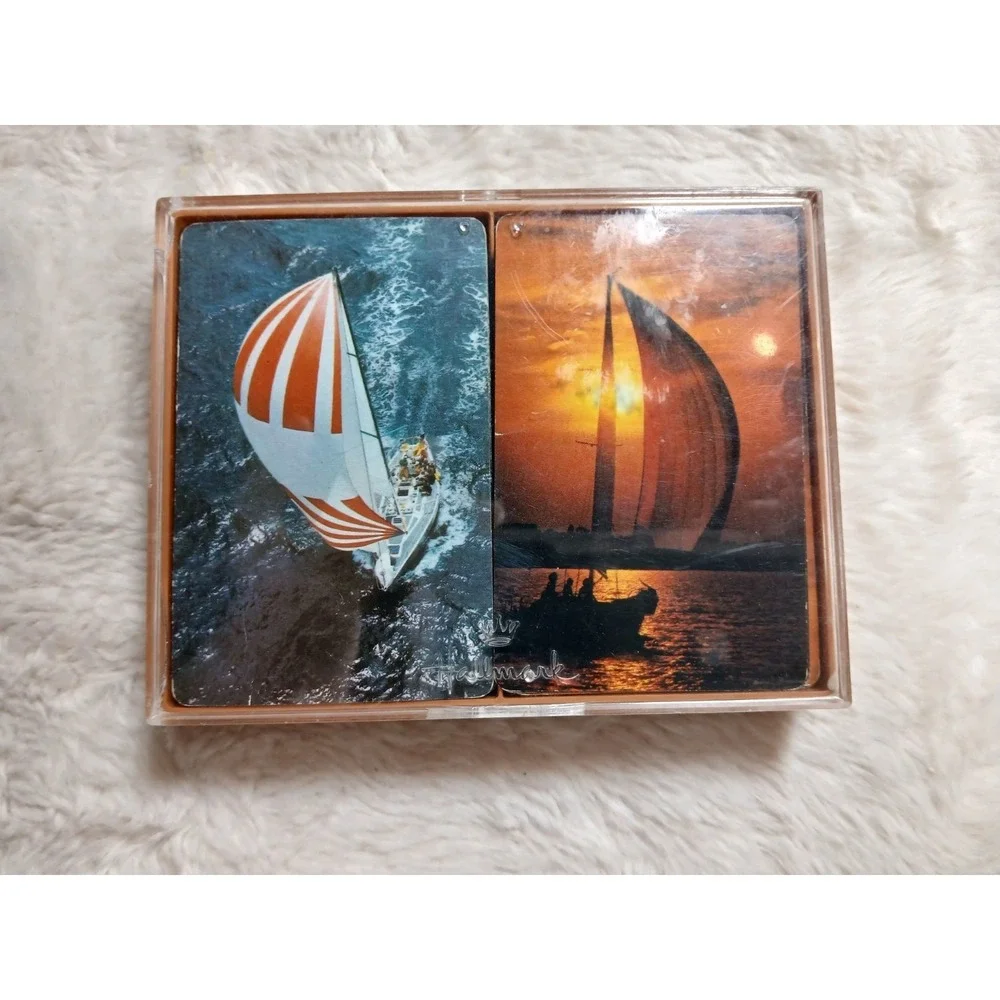 Vtg Hallmark Sailboat BridgePlaying Cards‎ Cel-U-Tone Bridge Sailing  Ocean Case